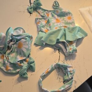 Floral Baby Swimsuit Set with Headband